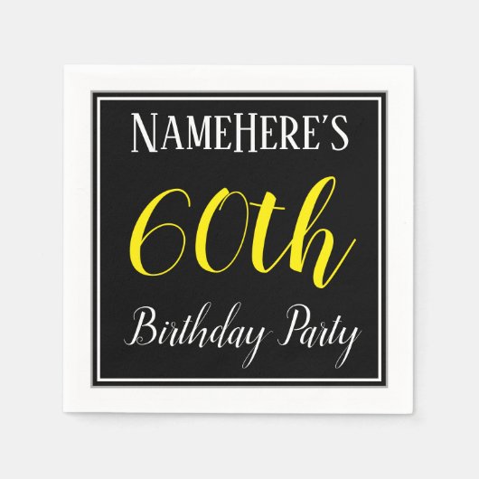 シンプル名前をカスタムする付き60th Birthday Party スタンダードカクテルナプキン (正面)