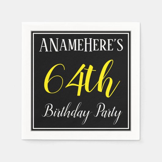 シンプル名前をカスタムする付き64th誕生日パーティー スタンダードカクテルナプキン (正面)