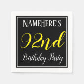 シンプル名前をカスタムする付き92nd誕生日パーティー スタンダードカクテルナプキン (正面)