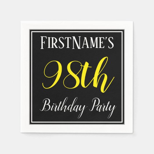 シンプル名前をカスタムする付き98th Birthday Party スタンダードカクテルナプキン (正面)