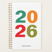 シンプル名前カラフルモダンタイポグラフィ2026写真 プランナー手帳 (正面)