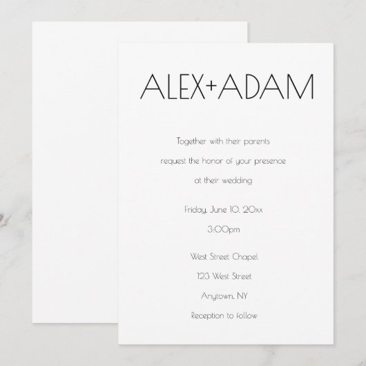 シンプル名前結婚式招待状 招待状 (正面/裏面)