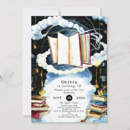 シンプル図書館おとぎ話ストーリーブック誕生日 招待状