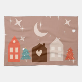 シンプル地球トーン楽しいクリスマス キッチンタオル