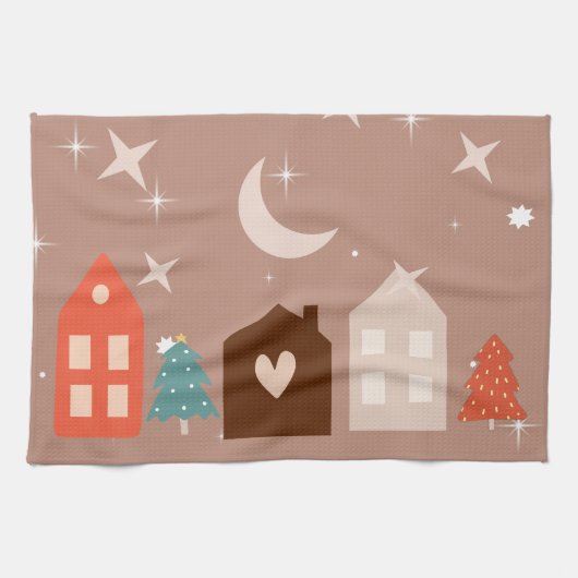 シンプル地球トーン楽しいクリスマス キッチンタオル (横)