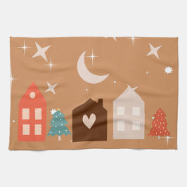 シンプル地球トーン楽しいクリスマス キッチンタオル