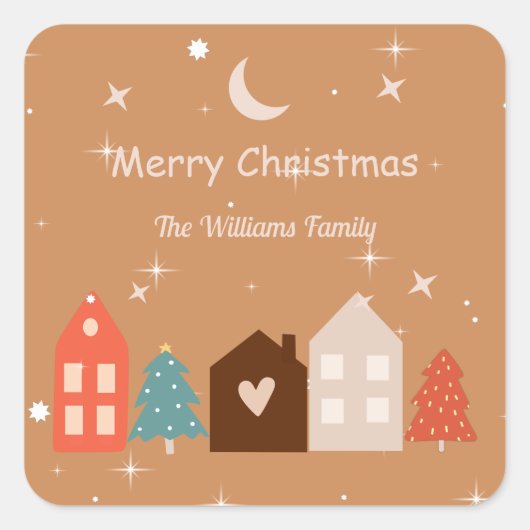シンプル地球トーン楽しいクリスマス スクエアシール (正面)