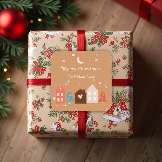 シンプル地球トーン楽しいクリスマス スクエアシール