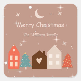 シンプル地球トーン楽しいクリスマス スクエアシール