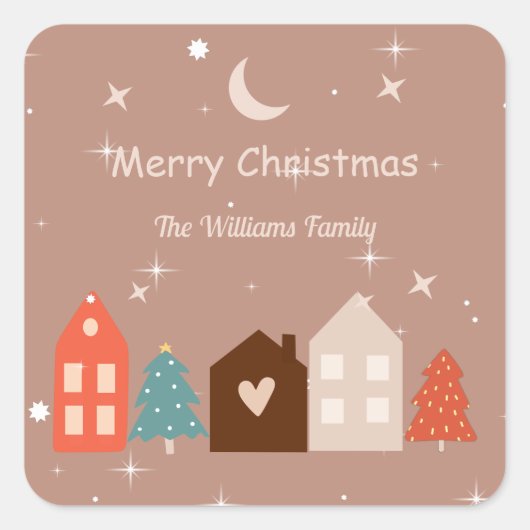 シンプル地球トーン楽しいクリスマス スクエアシール (正面)
