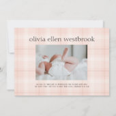 シンプル型ベビーガール誕生写真発表 案内状 (裏面)