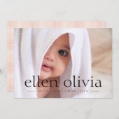 シンプル型ベビーガール誕生写真発表 案内状 (正面/裏面)