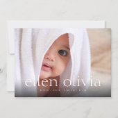 シンプル型ベビーガール誕生写真発表 案内状 (正面)