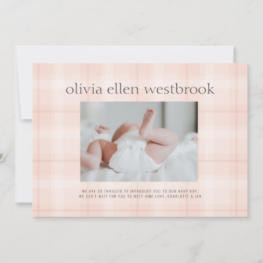 シンプル型ベビーガール誕生写真発表 案内状 (裏面)