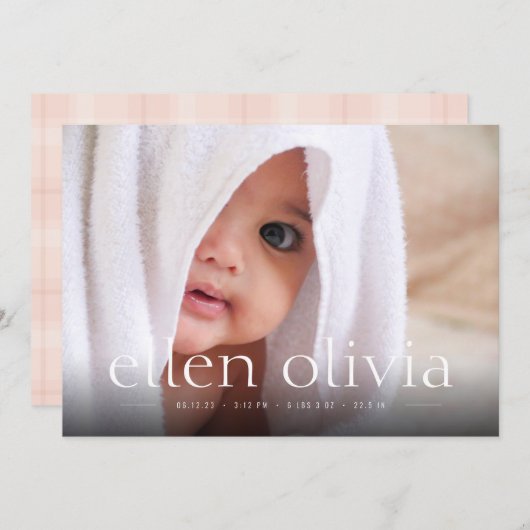 シンプル型ベビーガール誕生写真発表 案内状 (正面/裏面)