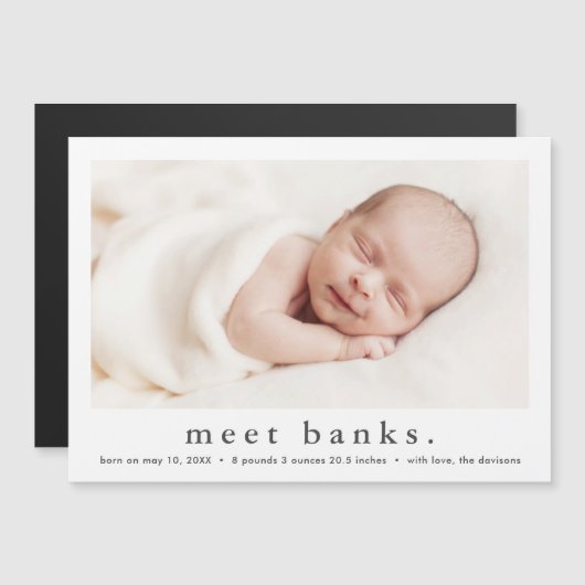 シンプル型モダンベビー写真誕生 マグネット招待状 (正面/裏面)