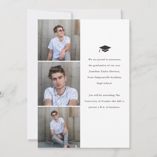 シンプル型卒業キャップ写真卒業 案内状 (裏面)