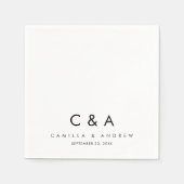 シンプル型白黒モノグラ結婚ム スタンダードカクテルナプキン (正面)