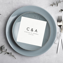 シンプル型白黒モノグラ結婚ム スタンダードカクテルナプキン