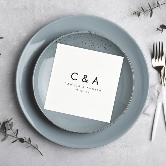 シンプル型白黒モノグラ結婚ム スタンダードカクテルナプキン