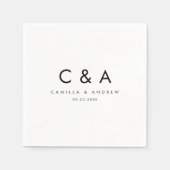 シンプル型白黒モノグラ結婚ム スタンダードカクテルナプキン (正面)