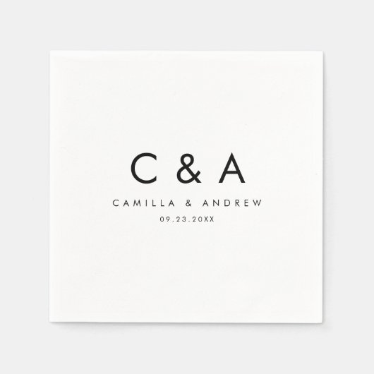 シンプル型白黒モノグラ結婚ム スタンダードカクテルナプキン (正面)