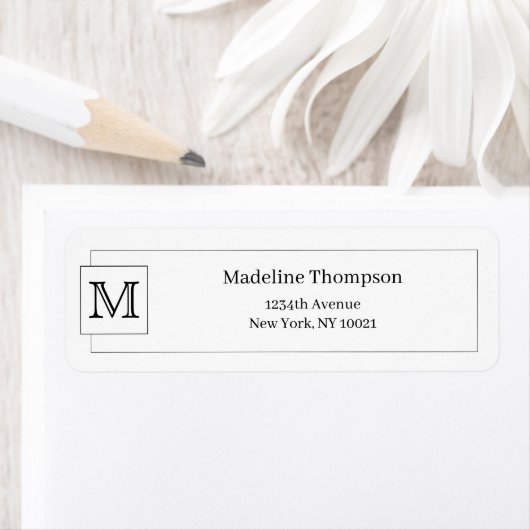 シンプル基本黒イニシャルモノグラム名縁ど ラベル (インサイチュ)