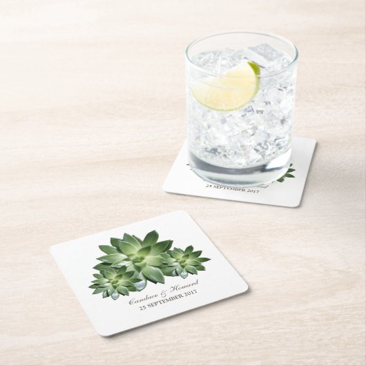 シンプル多肉結婚紙コースター スクエアペーパーコースター (インサイチュ)