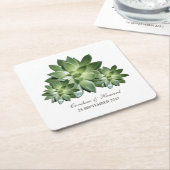 シンプル多肉結婚紙コースター スクエアペーパーコースター (アングル)