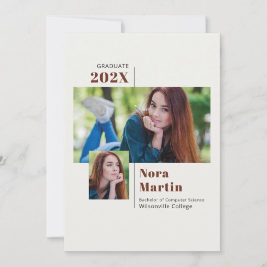 シンプル大学卒業オーバーンクリーム 案内状 (正面)