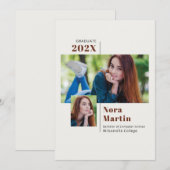 シンプル大学卒業オーバーンクリーム 案内状 (正面/裏面)