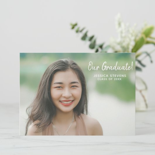 シンプル大学院オーバーレイ2フォトカスタム卒業式 案内状 (スタンド正面)