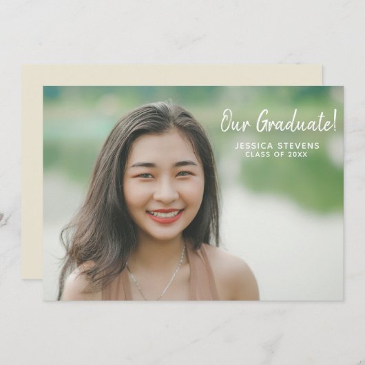 シンプル大学院オーバーレイ2フォトカスタム卒業式 案内状 (正面/裏面)