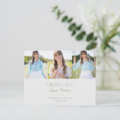 シンプル大学院グレイ&金ゴールド数々の写真卒業 ポストカード (スタンド正面)