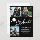 シンプル大学院スクリプト日付の写真を保存 | ブラック 案内ポストカード (正面/裏面)