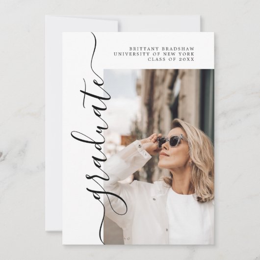シンプル大学院名・写真卒業発表 ノートカード (正面)