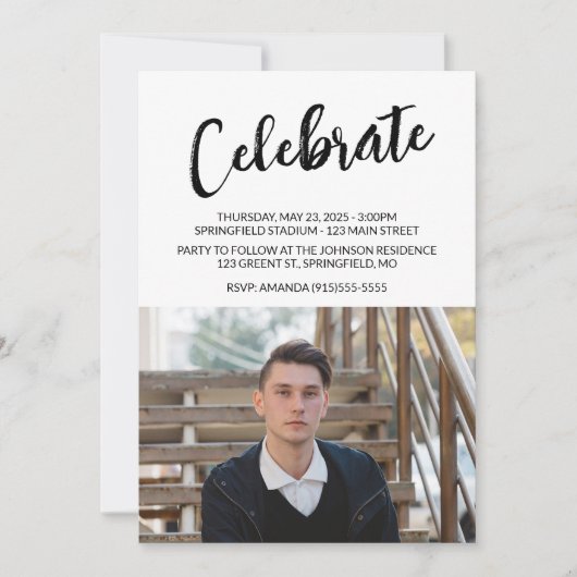 シンプル大学院生の写真卒業 招待状 (正面)