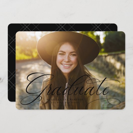 シンプル大学院白黒卒業 案内状 (正面/裏面)