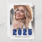 シンプル大学院青い写真卒業 招待状 (正面)