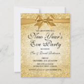 シンプル大晦日パーティー金ゴールドグリッター 招待状 (正面)