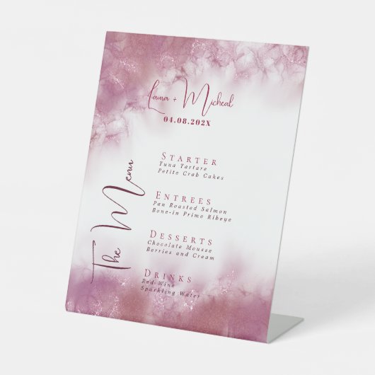 シンプル大理石の水の色の結婚テーブルメニュー項目 台座サイン (正面)