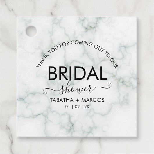 シンプル大理石スクリプトエレガントブライダルシャワー フェイバータグ (正面)