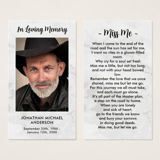 シンプル大理石フォト悔やみや弔慰メモリアル祈りの言葉カード (正面&裏面)