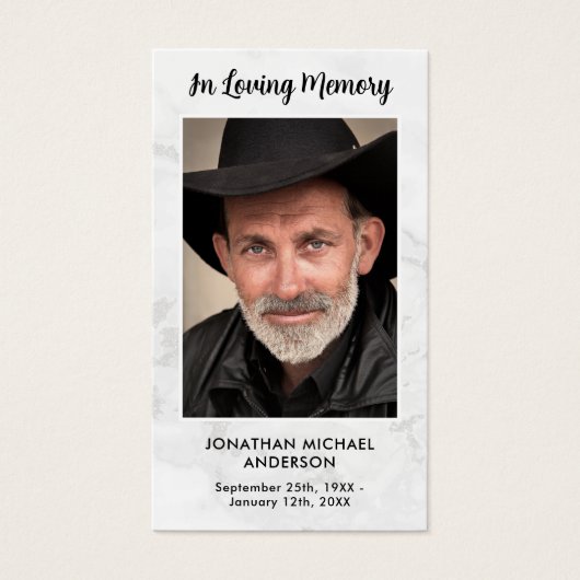 シンプル大理石フォト悔やみや弔慰メモリアル祈りの言葉カード (正面)