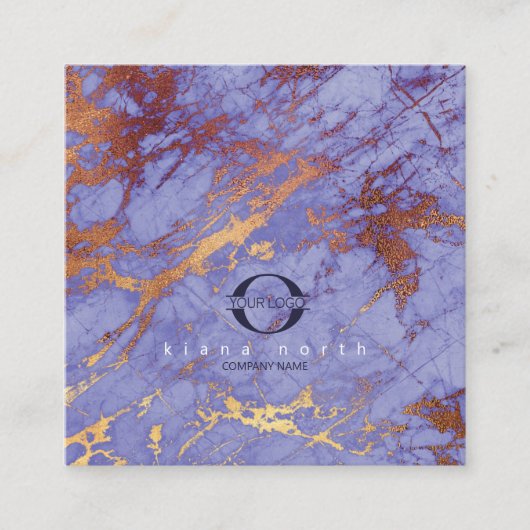 シンプル大理石ロゴパープル金ゴールドネイビーID672 スクエア名刺 (正面)