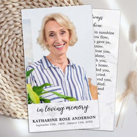 シンプル大理石写真追悼式祈りの言葉カード コーリングカード