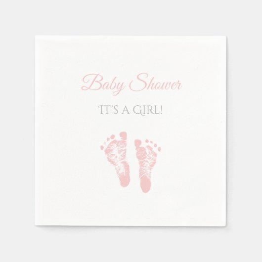 シンプル女の子の赤ちゃんシャワー大切ピンクの足跡 スタンダードカクテルナプキン (正面)