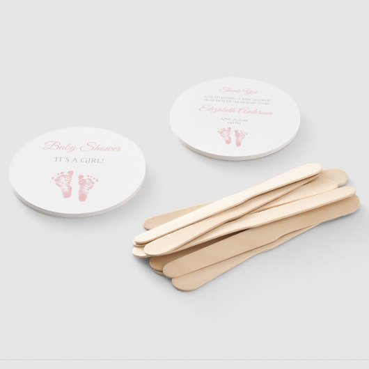 シンプル女の子の赤ちゃんシャワー大切ピンクの足跡 ハンドファン (組立なし)