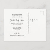 シンプル女の子シャワー誕生発表写真 ポストカード (裏面)