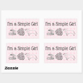 シンプル女の子 – コーヒー、ピザ&ドッグ（4枚） 長方形シール (シート)